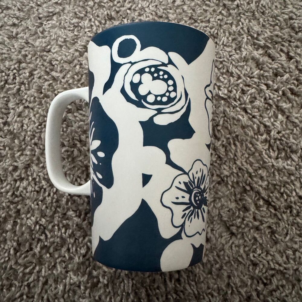 Starbucks Coffee Mug 16oz Blue White 2015 Aloha Matte Hibiscus Floral Siren Logo - Picture 3 of 6